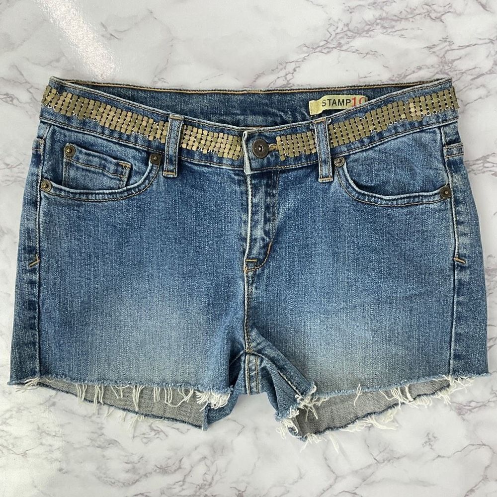 Stamp 10 Blue Metal Detail Custom Cutoff Shorts 4